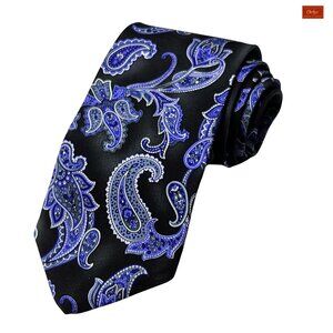 XMI Black Lilac Paisley 100% Silk Tie 59" x 3.75" Classic Men's Tie(ID170)